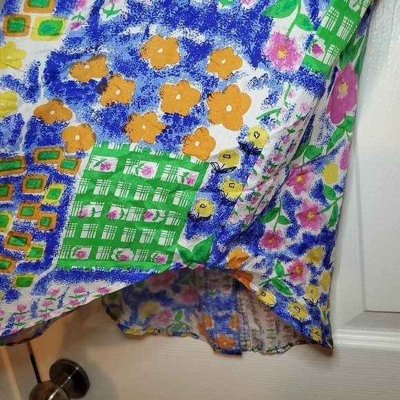 Vintage Metro Express Silk Colorful Patchwork Print Blouse Women’s Size Medium - Picture 8 of 10